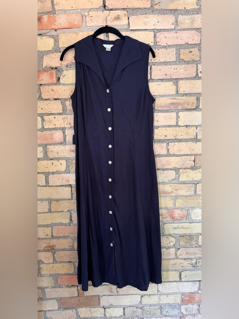 Christopher & Banks Navy Blue Linen Sleeveless Button-Down Maxi Dress